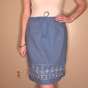 Christopher & Banks Blue Embroidered Drawstring Pencil Skirt